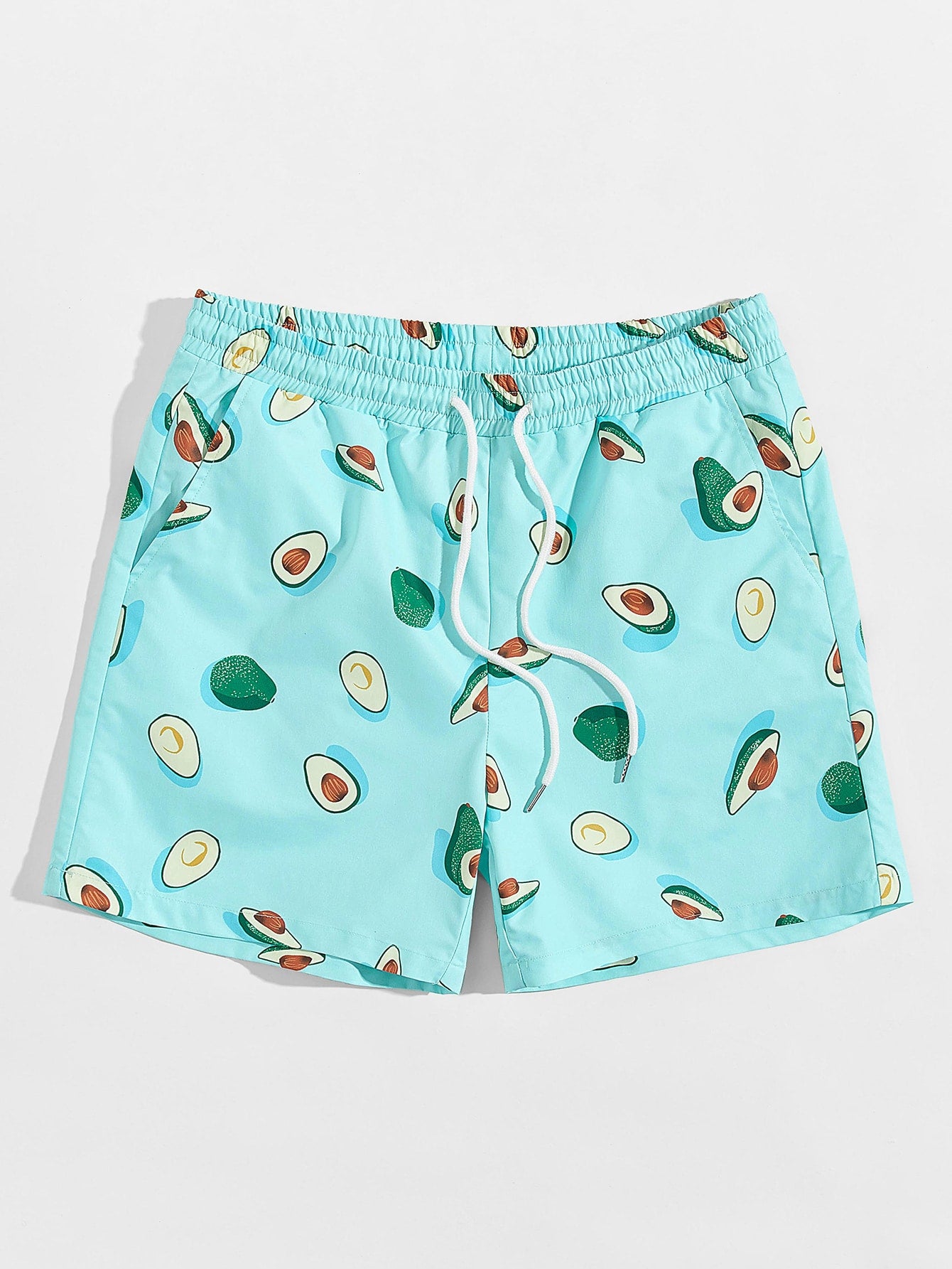 Men Drawstring Waist Avocado Print Shorts