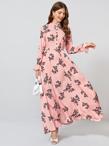 Floral Print Button Front Dress