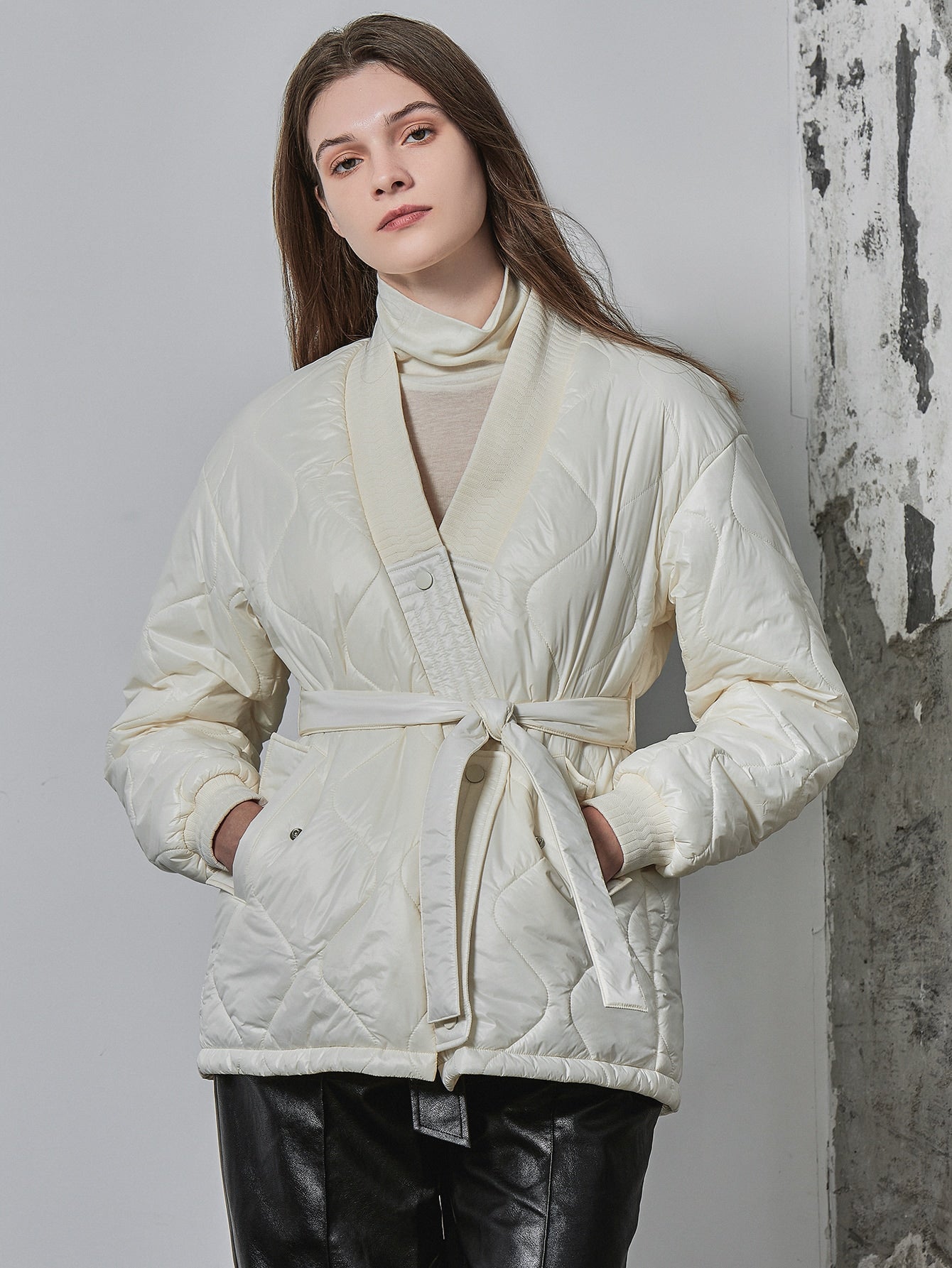 Drop Shoulder Belted Down Coat