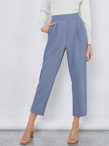 Solid High Waist Crop Pants