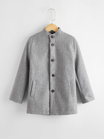 Boys Button Up Solid Overcoat