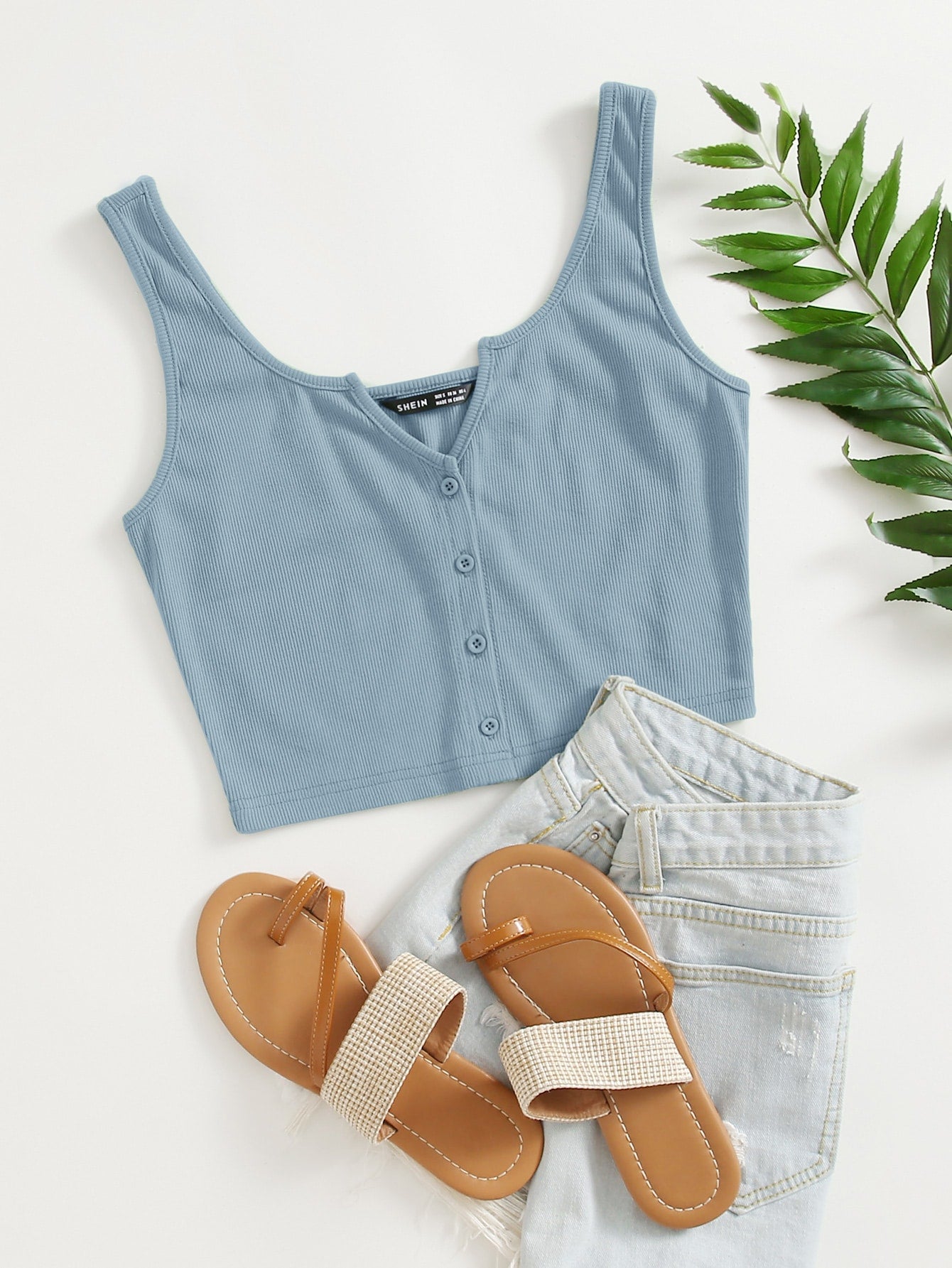 Notch Neck Button Front Tank Top