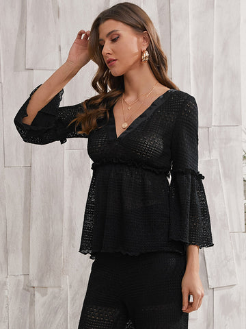 Frill Trim Bell Sleeve Peplum Cover Up