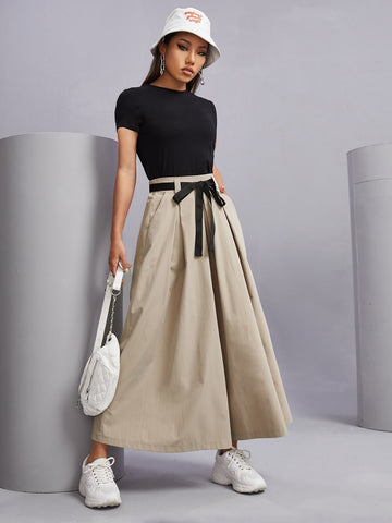 Tee With Self Tie Wide Leg Pants