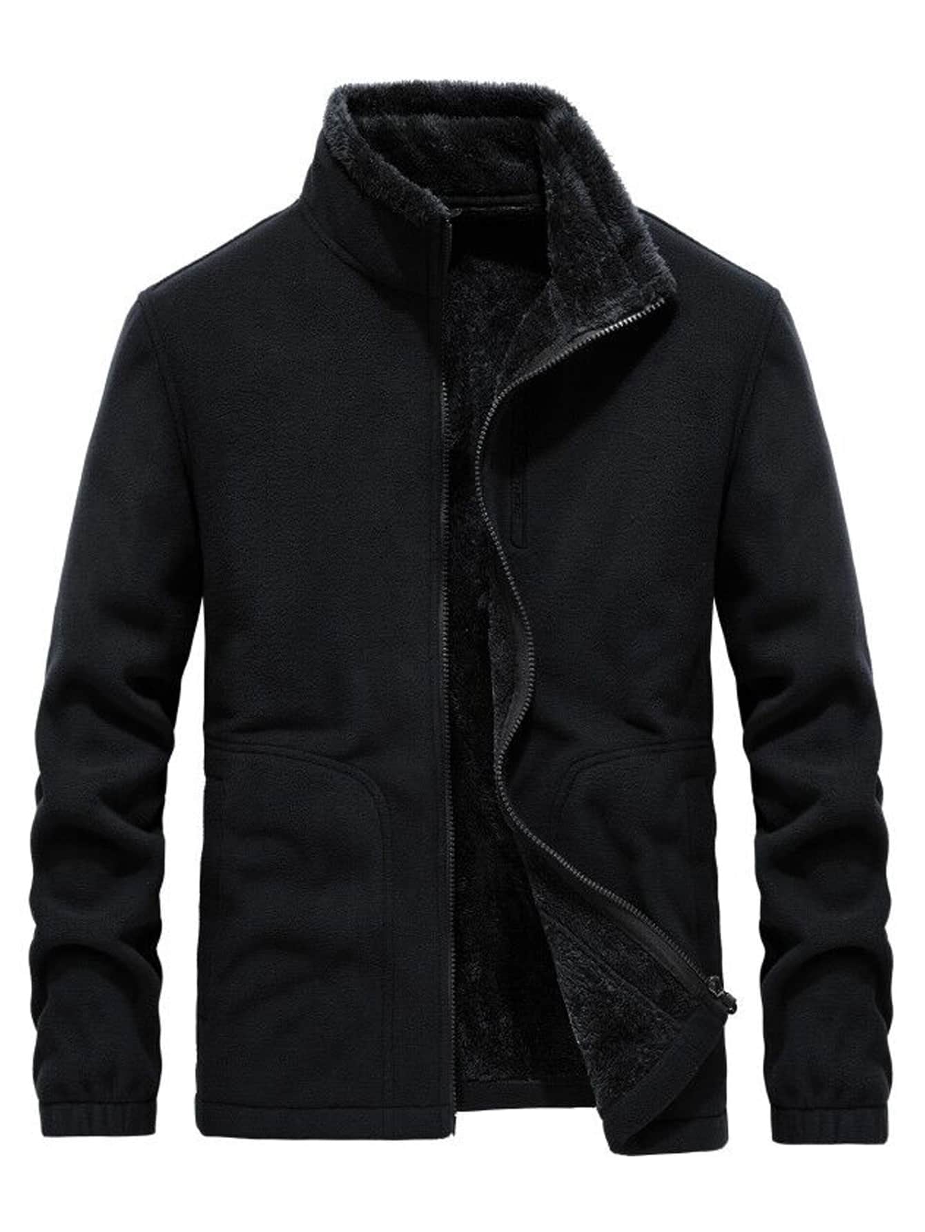 Men Zip Up Funnel Neck Teddy Jacket