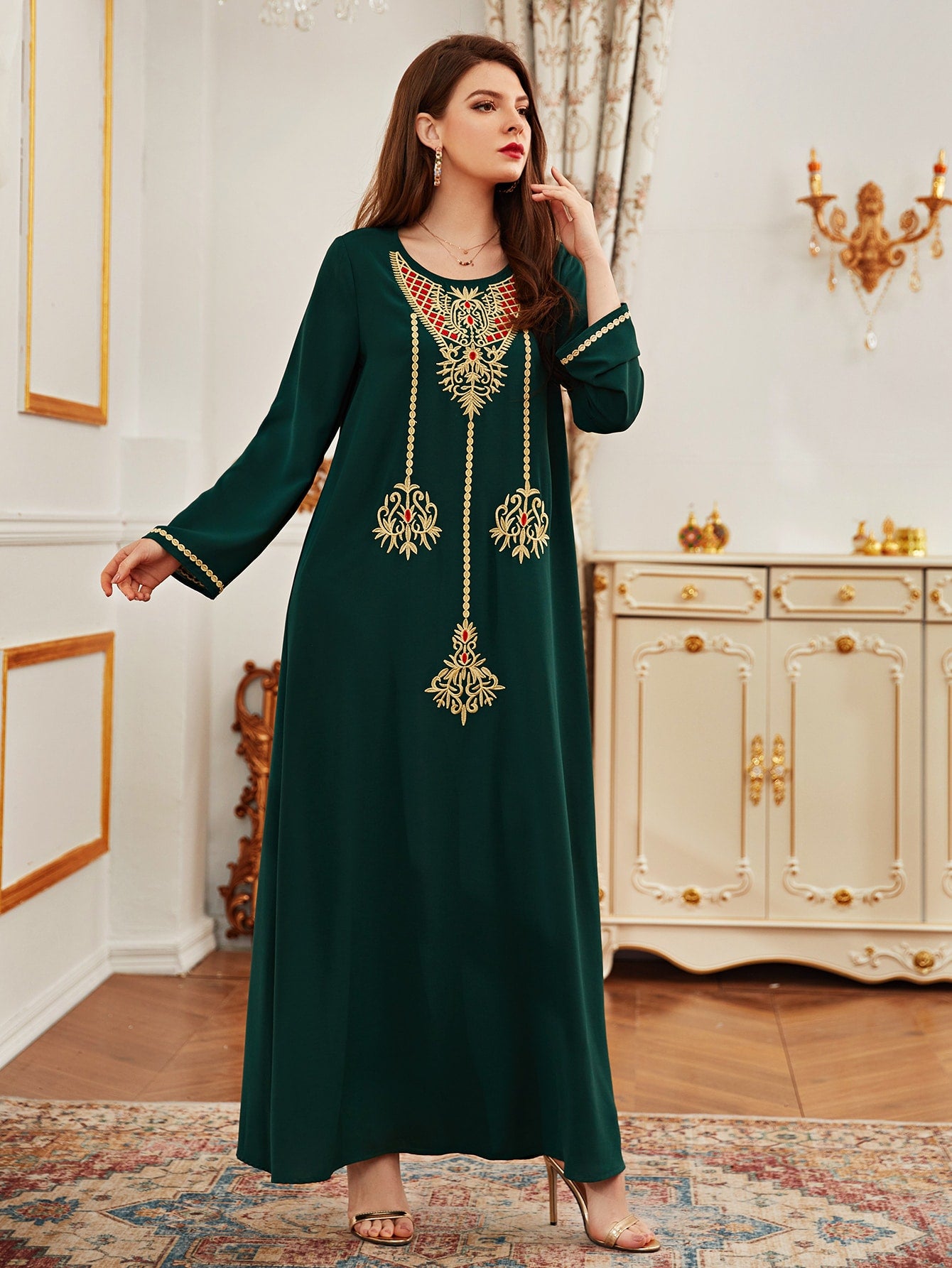 Embroidery Maxi Tunic Dress