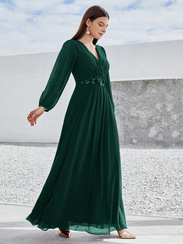 Surplice Neck Contrast Sequins Maxi Dress