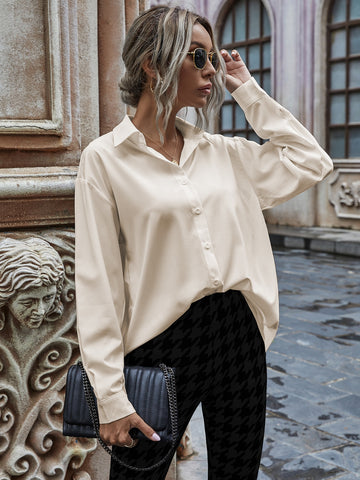 Solid Button-Front Drop Shoulder Shirt