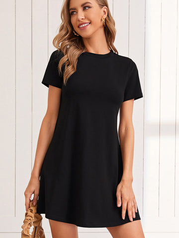 Solid Round Neck Tee Dress