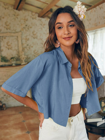 Button Front Crop Shirt