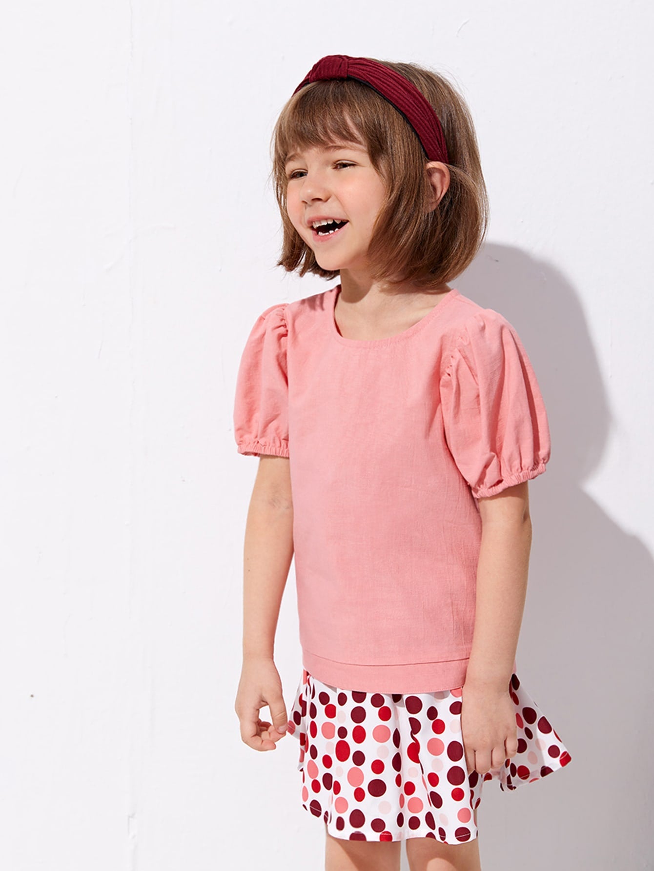 Toddler Girls Puff Sleeve Button Back Top