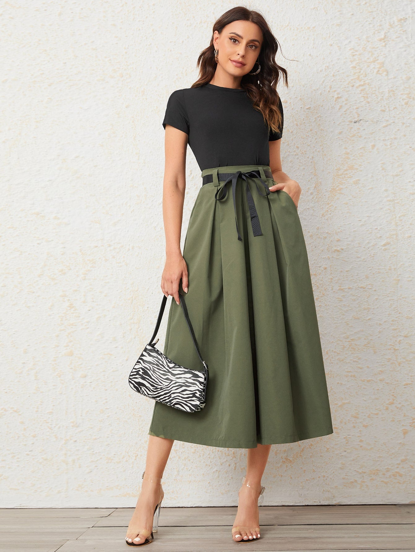 Tee With Self Tie Wide Leg Pants