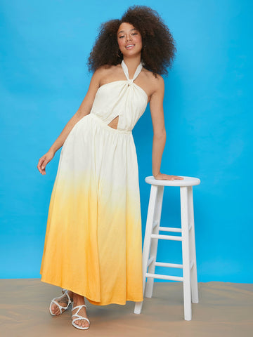 Tie Backless Ombre Halter Dress