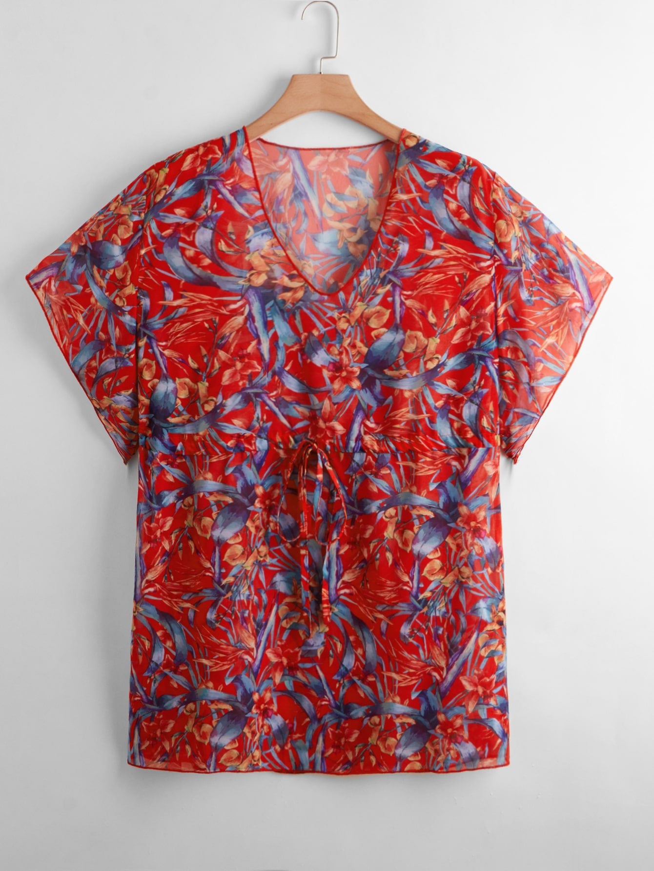 Plus Floral Print Mesh Cover Up