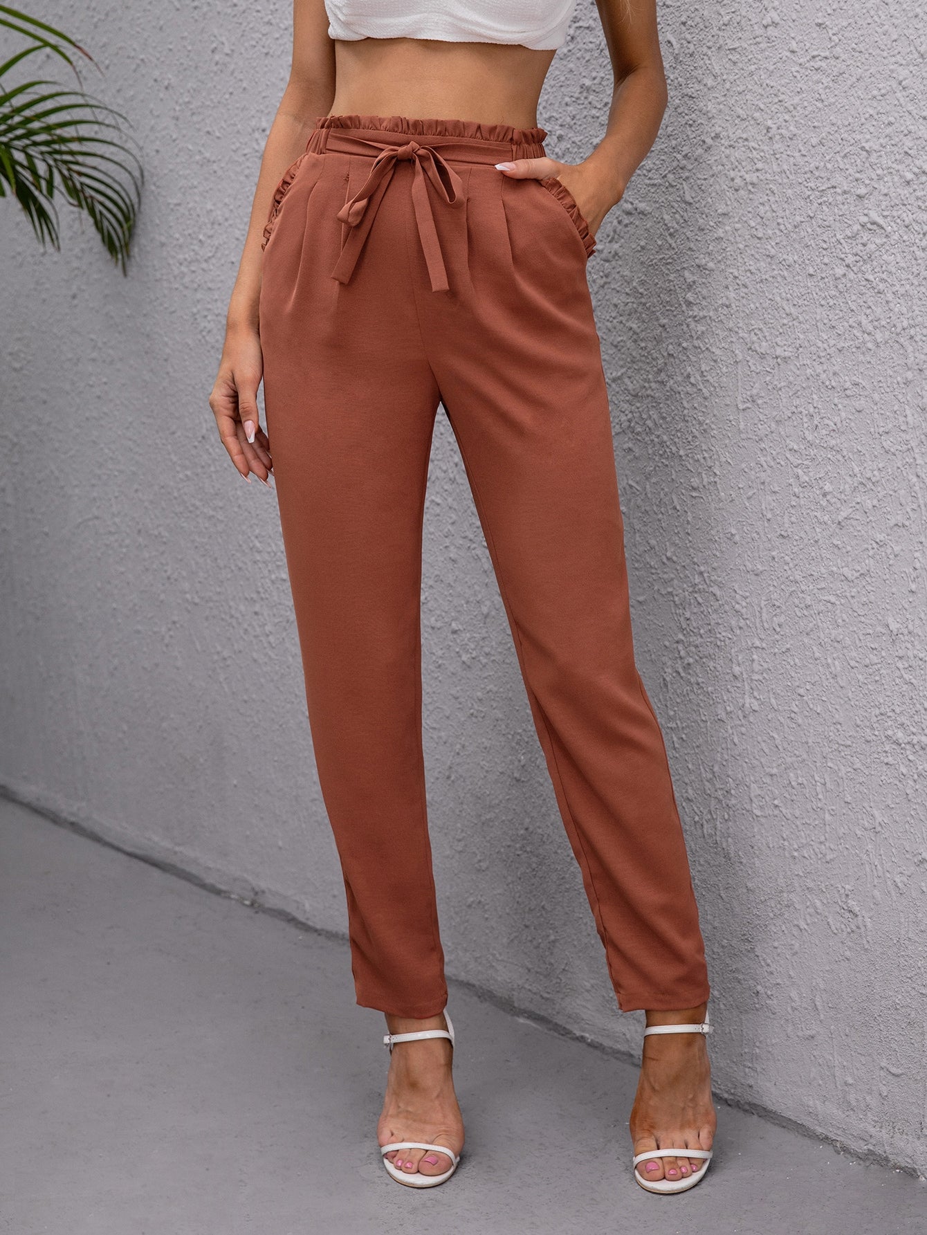 Paperbag Waist Belted Pants