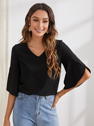 Solid Petal Sleeve Top