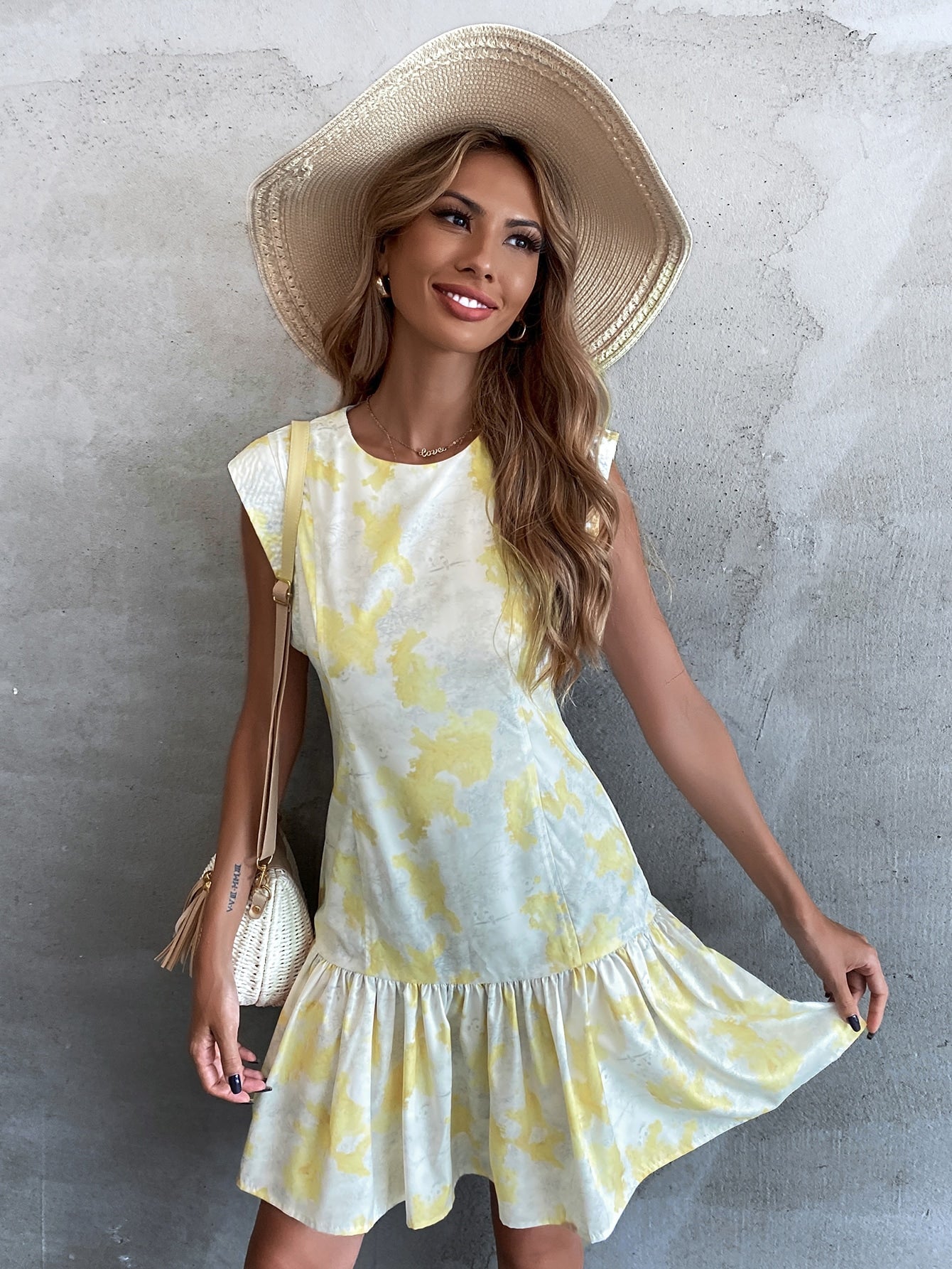 Tie Dye Ruffle Hem Smock Dress