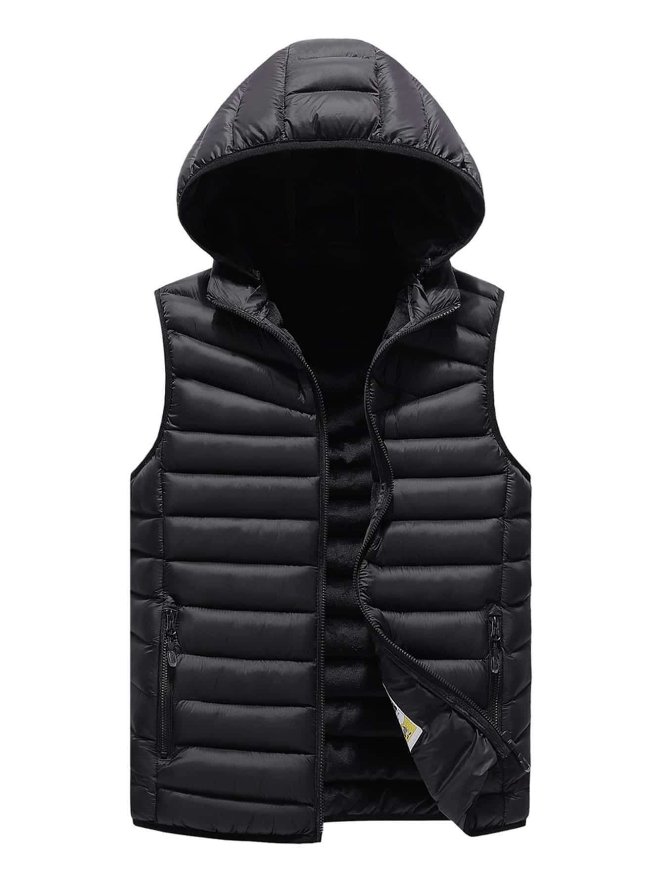 Men's Winter Casual Hooded Puffer Vest With Zip Pockets