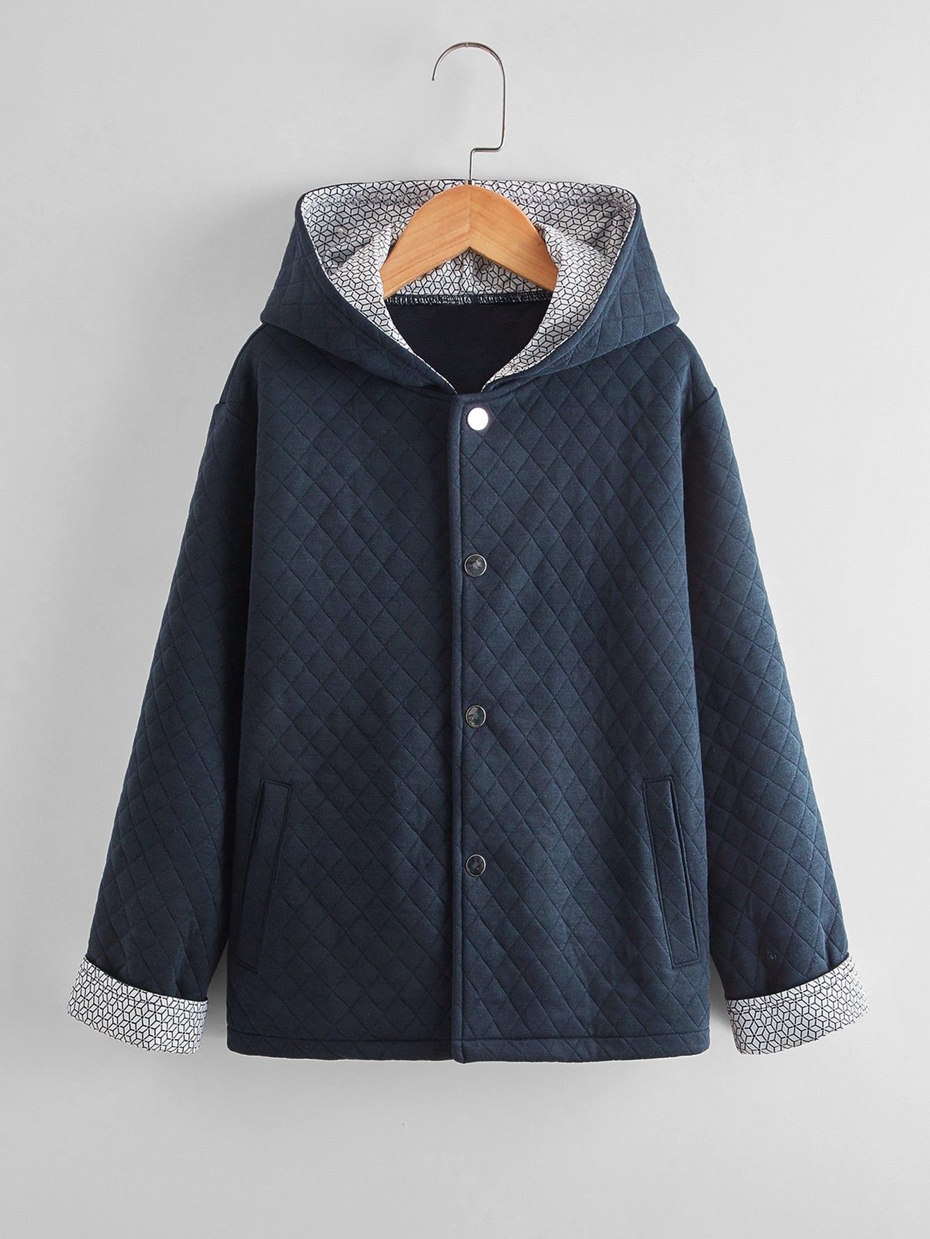 Boys Geo Print Lined Slant Pocket Hooded Coat