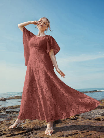 Butterfly Sleeve Lace A-line Dress