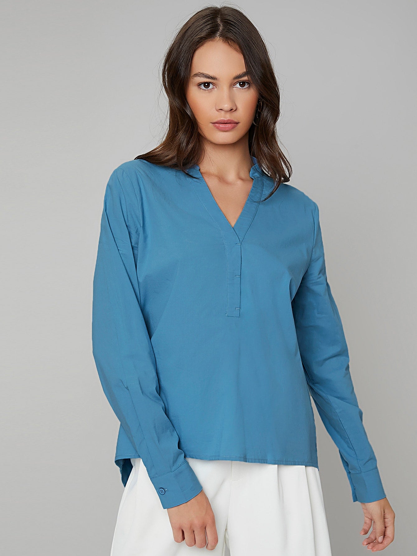 Notch Neck High-low Hem Solid Top