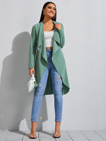 Waterfall Collar Slant Pocket Coat