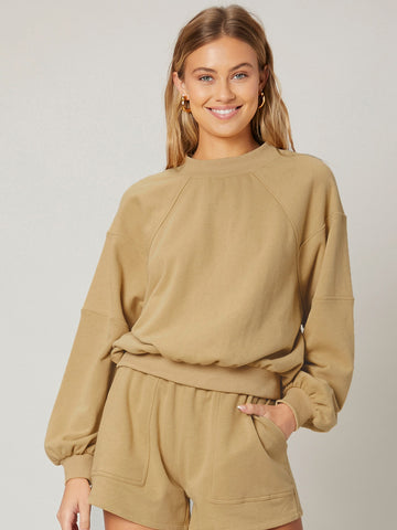 Solid Mock Neck Raglan Sleeve Pullover