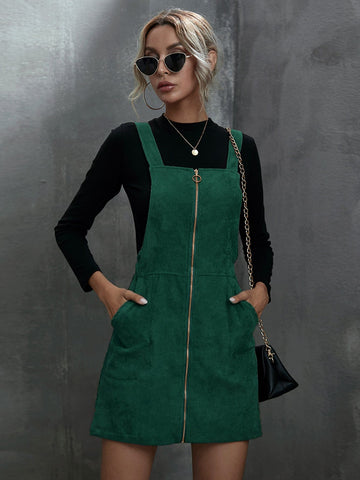 Corduroy O-Ring Zipper Mini Overall Dress