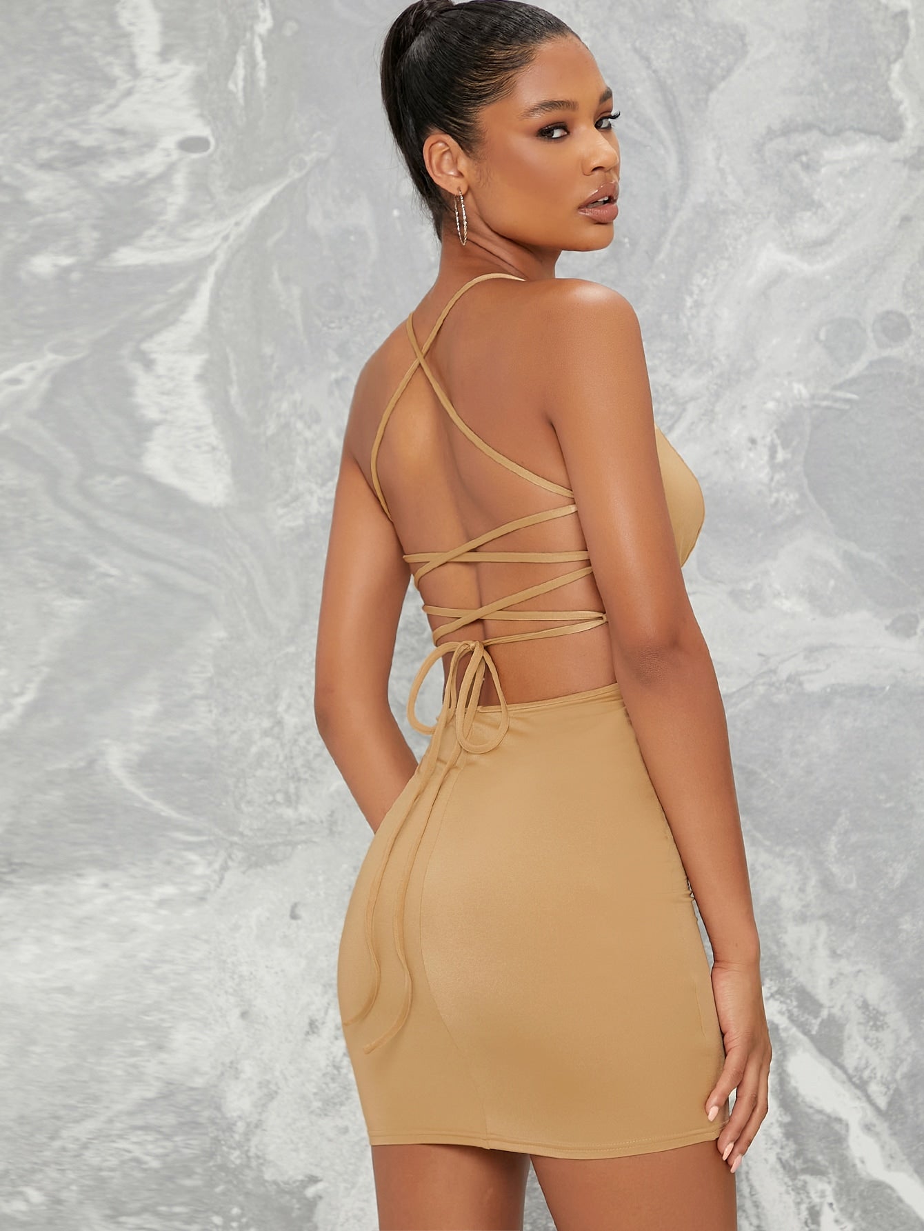 Plunging Strappy Open-Back Bodycon Mini Dress