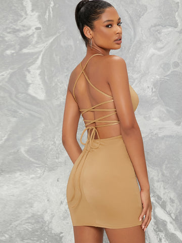 Plunging Strappy Open-Back Bodycon Mini Dress