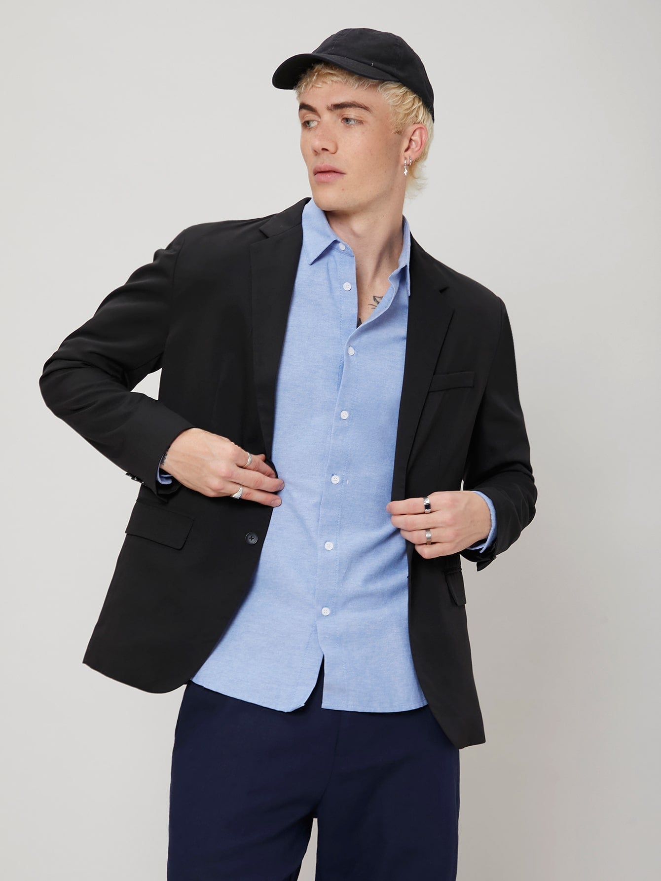 Men Lapel Collar Split Hem Blazer