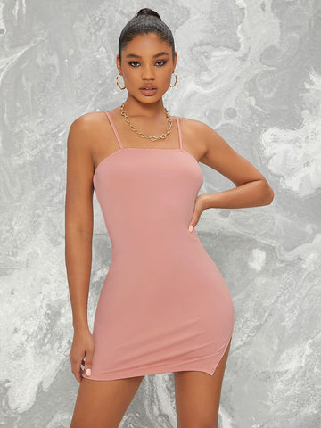 Form Fitting Slit Hem Cami Dress