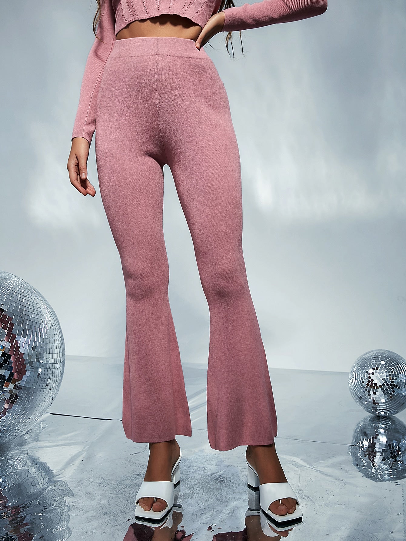 Solid High Waist Knit Pants