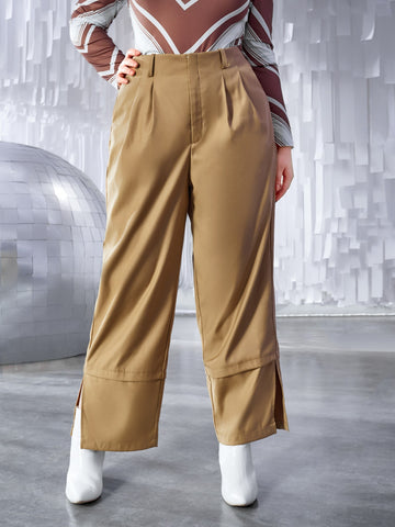 Plus Plicated Split Hem Pants