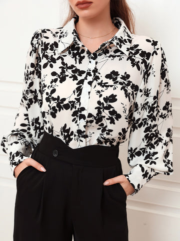 Floral Print Puff Sleeve Chiffon Shirt