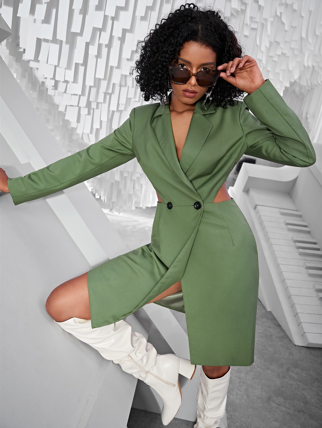 Cut Out Side Double Button Blazer Dress