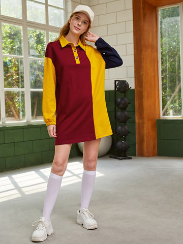 Color Block Drop Shoulder Tee Dress