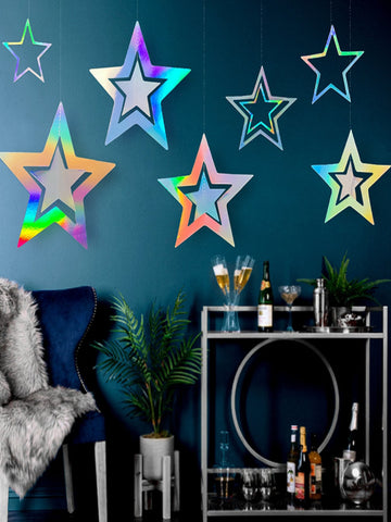 7pcs Reusable Paper Metallic Star Streamer,Romantic Star Shaped Hanging Flag For Birthday Party