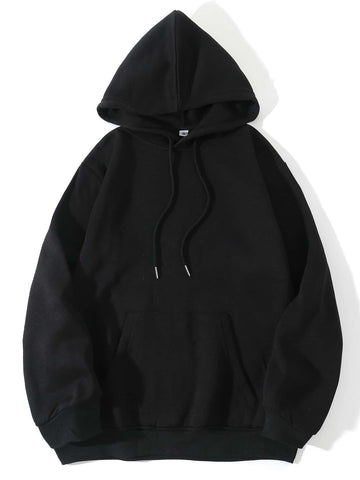 Solid Kangaroo Pocket Thermal Lined Drawstring Hoodie