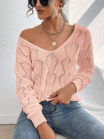 Solid Pointelle Drop Shoulder Sweater