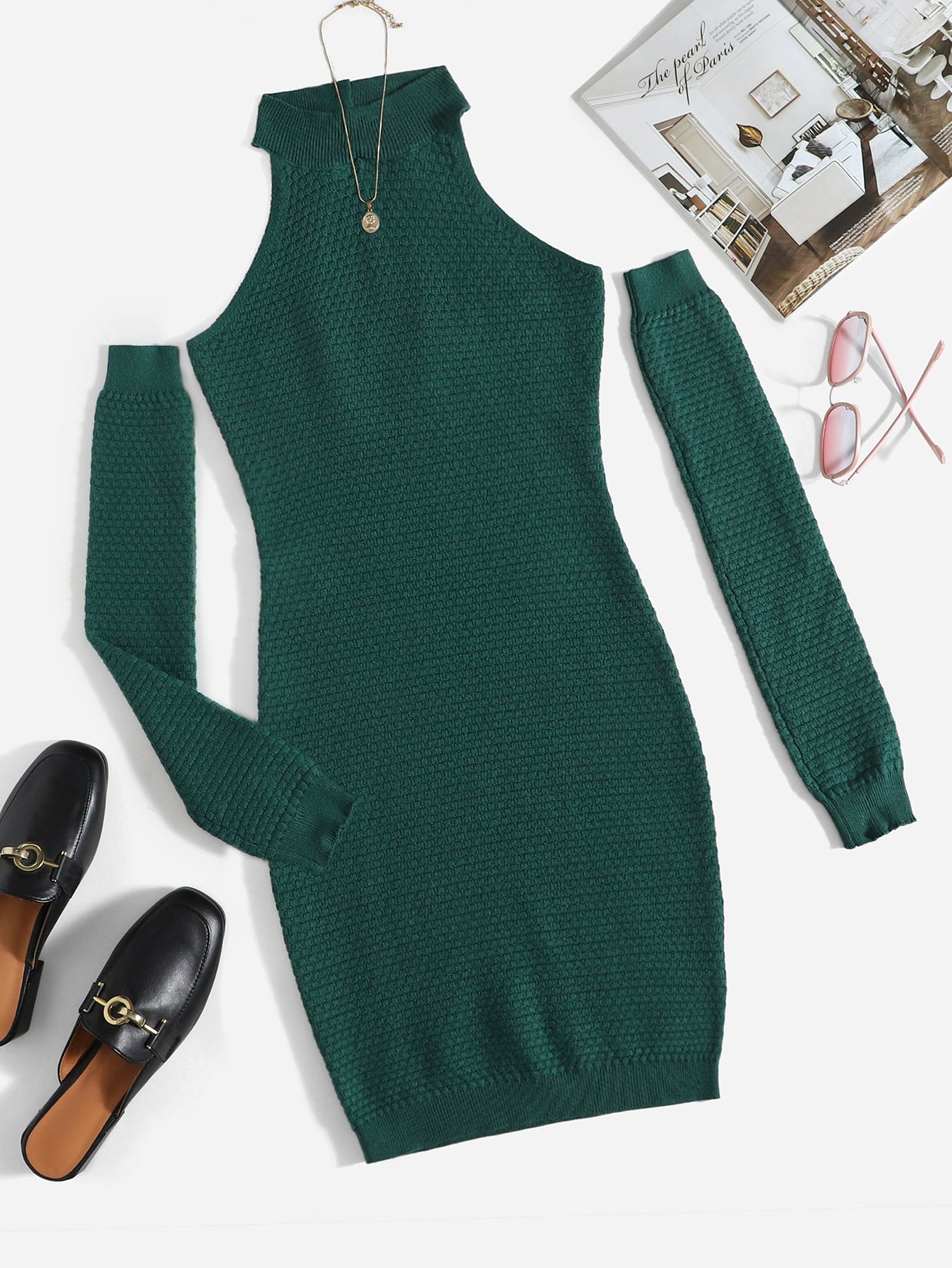 Backless Halter Sweater Dress With Arm Sleeve