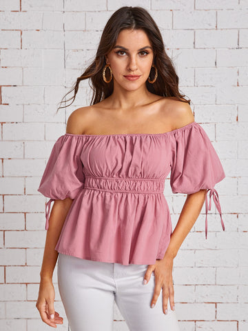 Off Shoulder Puff Sleeve Peplum Top