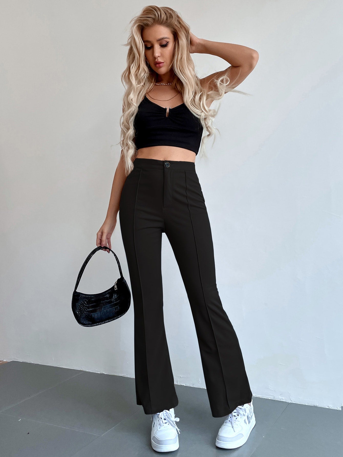 Seam Front High Waist Flare Leg Pants