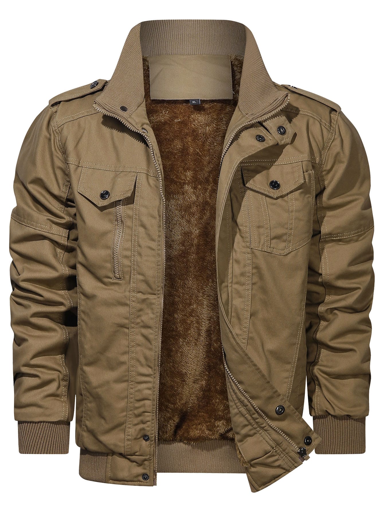 Men's Loose Fit Teddy Lined Zip-Up Jacket