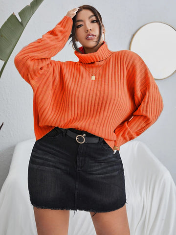 Plus Turtleneck Drop Shoulder Sweater