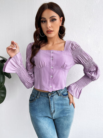 Tie Back Flounce Sleeve Blouse