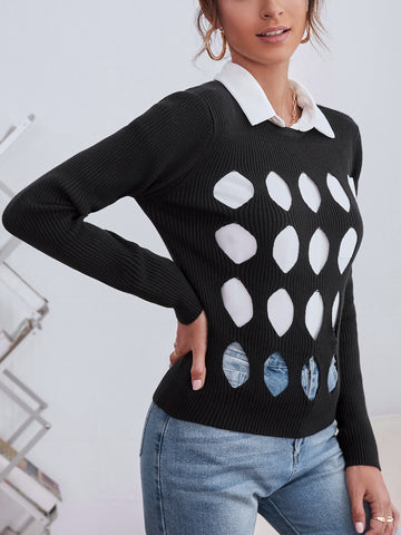 Cutout Ribbed Knit Sweater Without Blouse