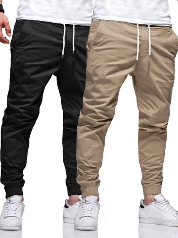 Men 2pcs Drawstring Waist Slant Pocket Pants