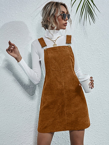 Corduroy Pocket Front Overall Dress