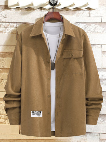 Men Letter Patched Button Front Coat